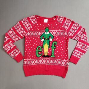 New Line ELF 2XL Ugly Christmas Crew Sweatshirt Fair Isle Snowflakes Red Holiday